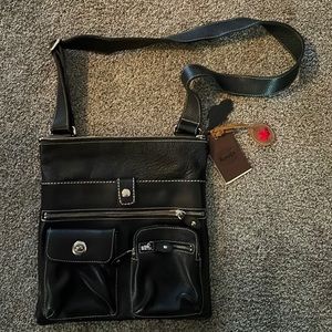 Brand new with tags black leather Venetian Village Roots cross body bag